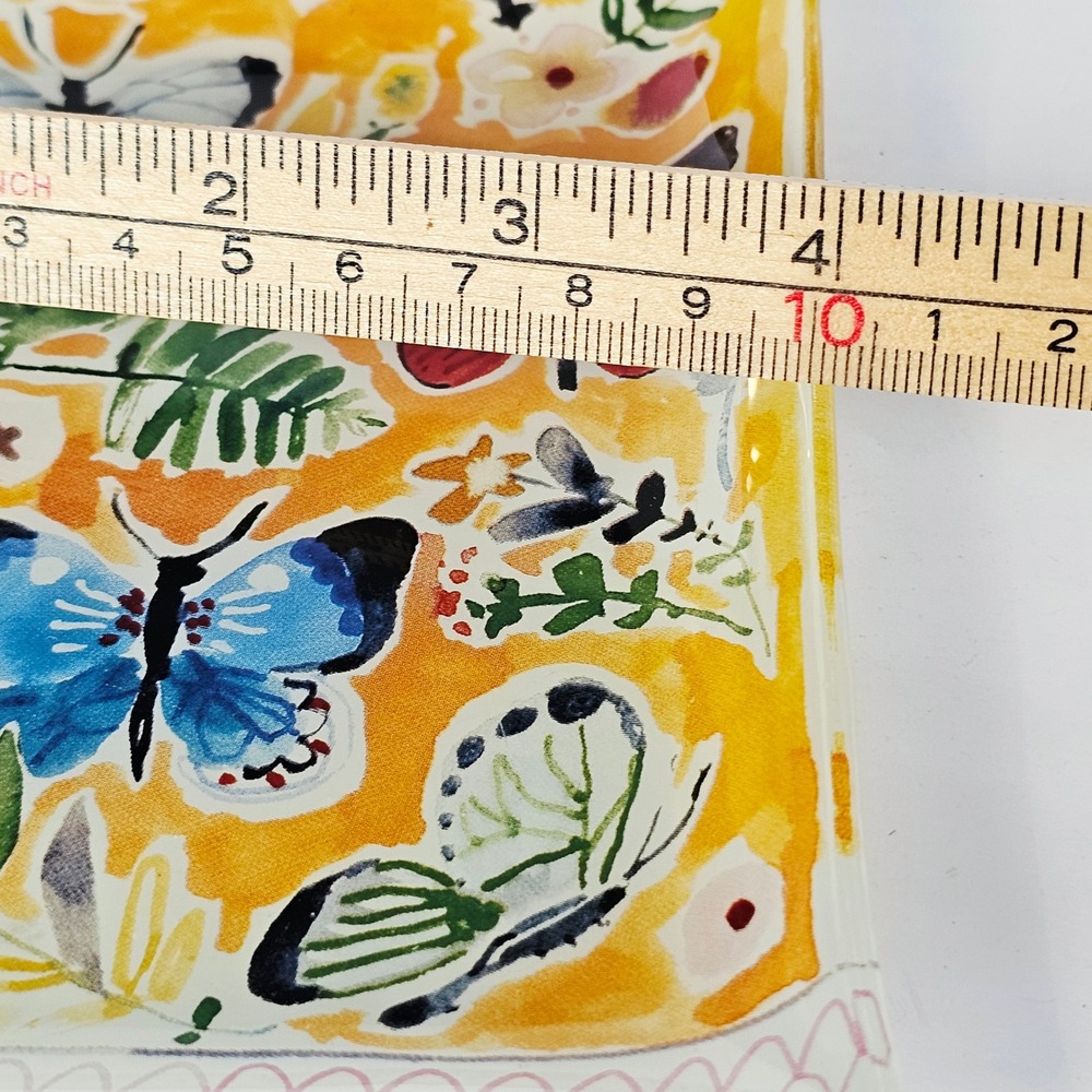 Butterfly Floral Glass Trinket Dish Yellow Rectangular Vanity Tray Decor - Picture 8 of 8